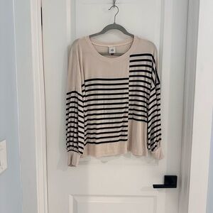 CAbi Cream and Black Striped Long Sleeve Top